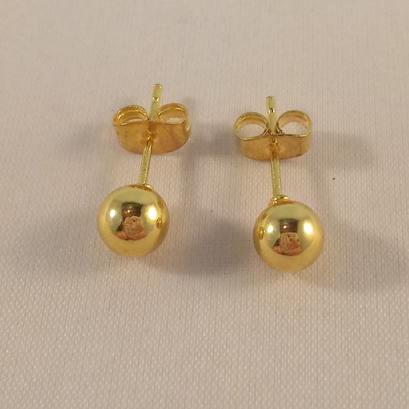 Mens 18K Yellow Gold Filled 6mm Ball Stud Earrings Party Gift - Picture 2 of 4